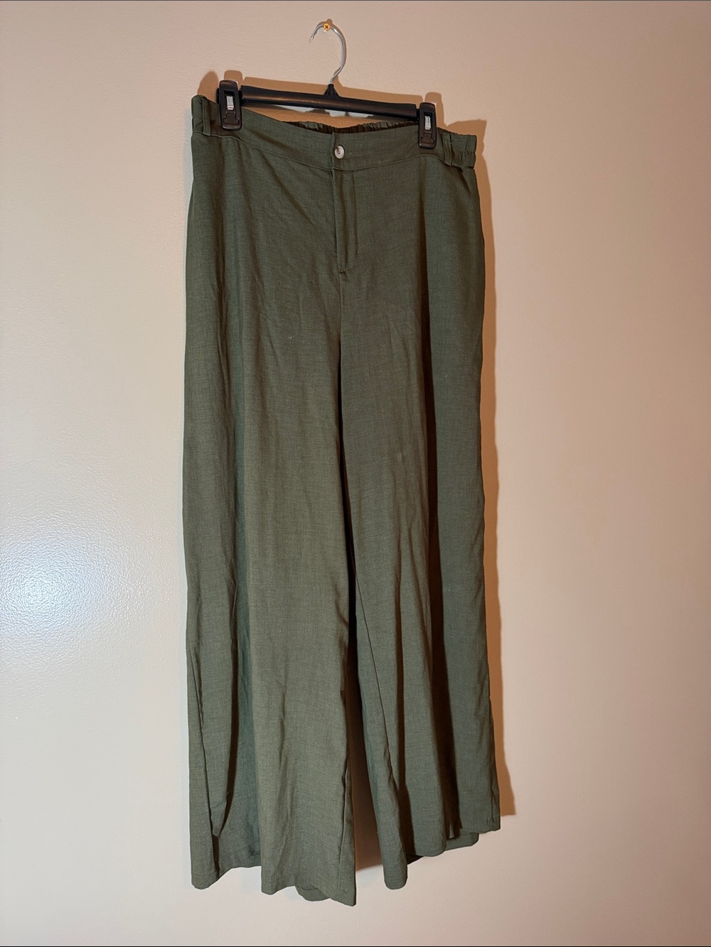 Olive Green Wide Leg Linen-Blend Pants